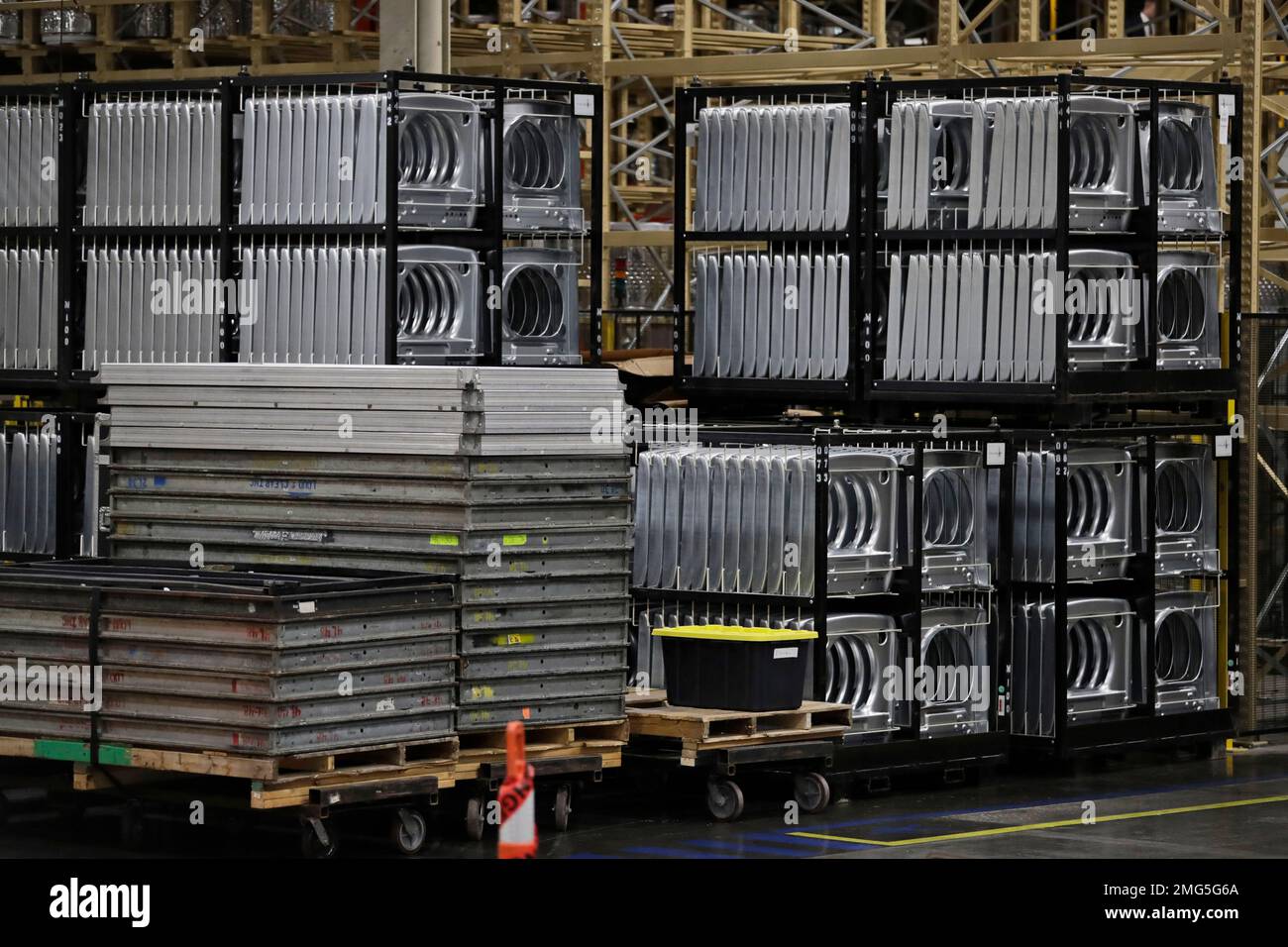 Parts for washers and dryers are shown at the Whirlpool Corporation