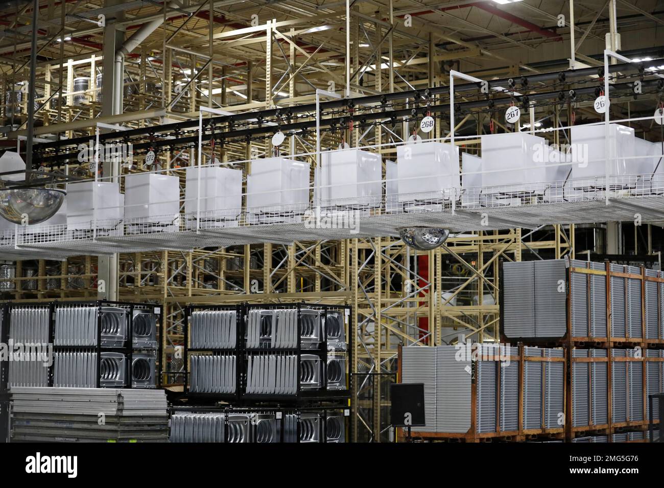 The assembly line is shown at the Whirlpool Corporation Manufacturing