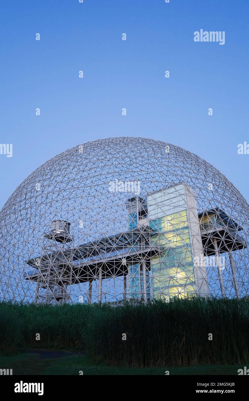 The Biosphere museum at dawn at Jean-Drapeau Park on Ile Sainte-Helene, Montreal, Quebec, Canada. Stock Photo