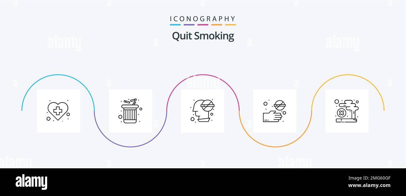 Quit Smoking Line 5 Icon Pack Including hand. smoke. brain. cigarette