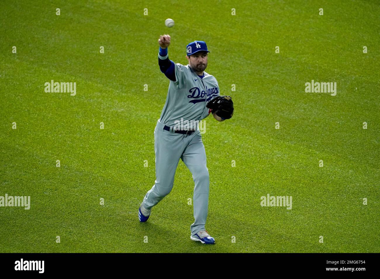 Los Angeles Dodgers' Cody Bellinger warms up during a baseball game
