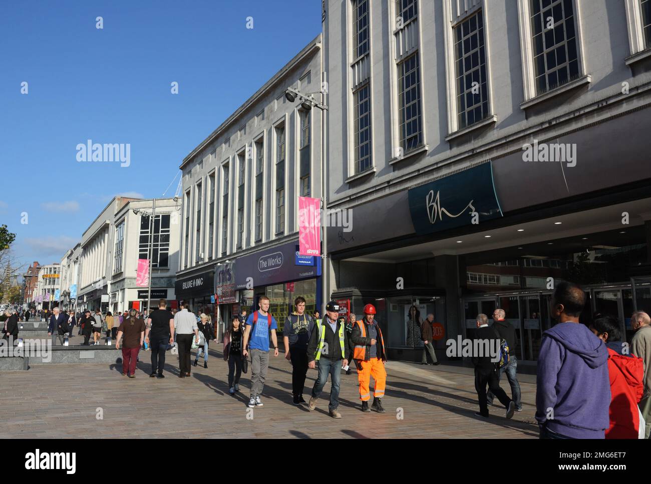 The Moor Shopping precinct, Sheffield city centre England UK, People shoppers walking. Stock Photo