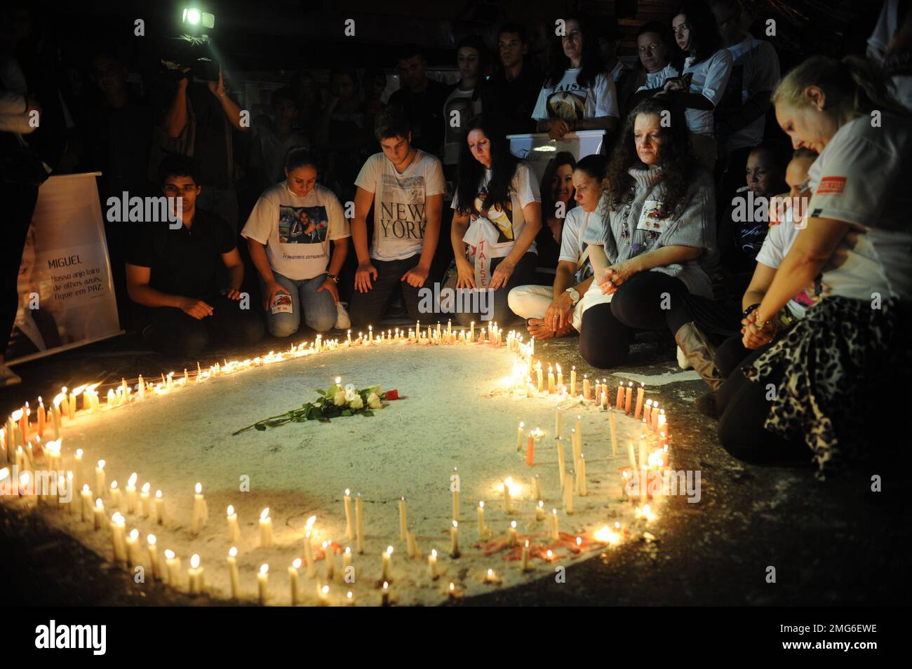Boate Kiss nightclub Santa Maria city. Mourning vigil tribute to 242 people  died in 2013 a fire during band live show with fireworks - 01.27.2014 Stock Photo