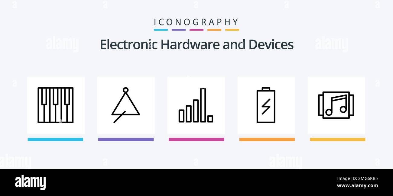 Devices Line 5 Icon Pack Including headset. audio. piano. electricity. charging. Creative Icons Design Stock Vector