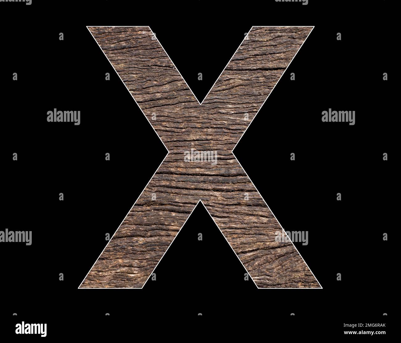 Uppercase letter X of the alphabet - Rustic tree cortex texture Stock Photo