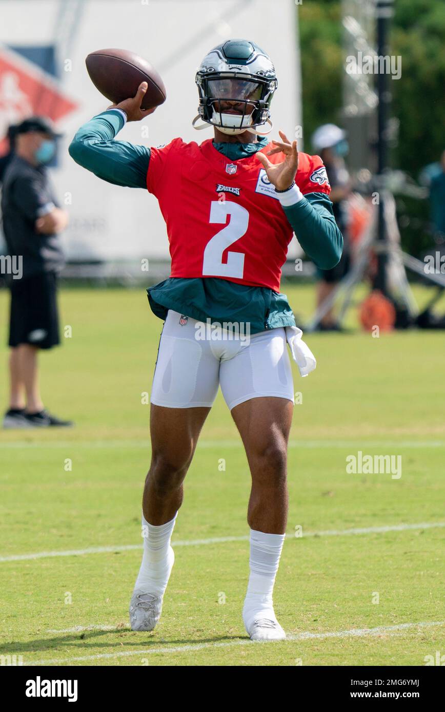 Philadelphia Eagles' Jalen Hurts in action during practice at NFL