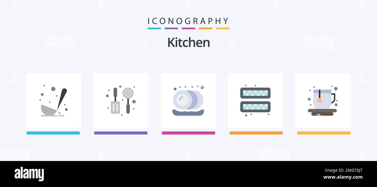 Kitchen Flat 5 Icon Pack Including . hot. plate. cup. ice. Creative