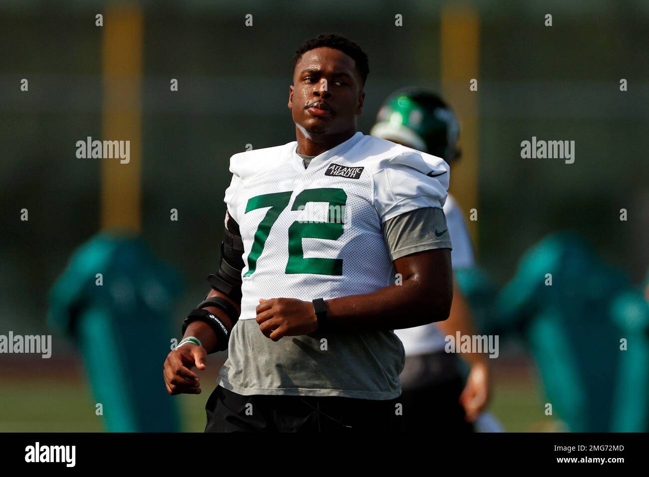 New York Jets offensive tackle Cameron Clark (72) during a practice at