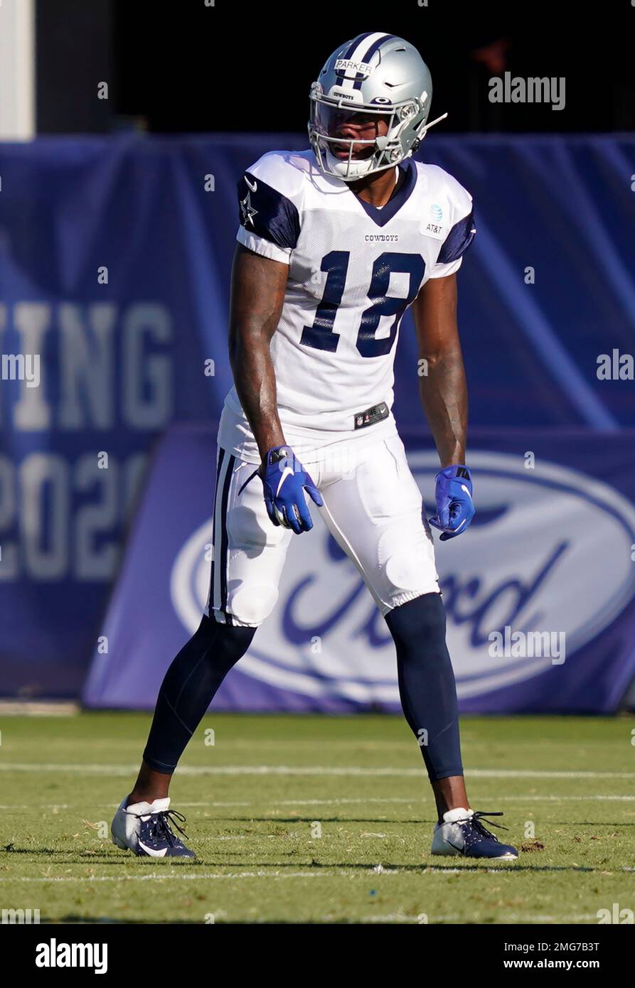 Dallas Cowboys wide receiver Aaron Parker (18) runs after a reception  during an NFL football practice in Frisco, Thursday, June 3, 2021. (AP  Photo/Michael Ainsworth Stock Photo - Alamy