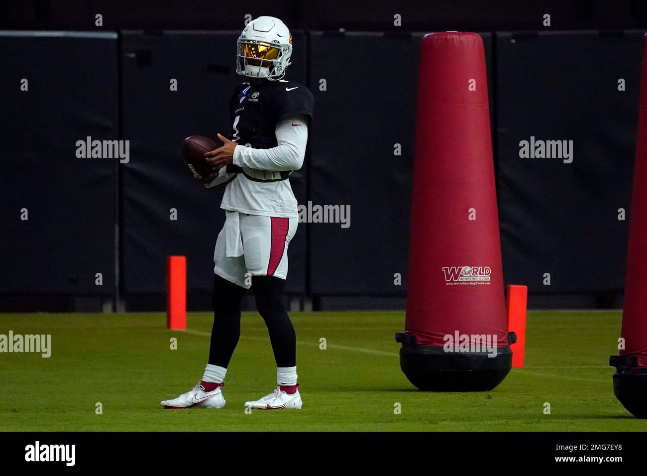 Arizona Cardinals quarterback Kyler Murray runs drills during an NFL football training camp ...