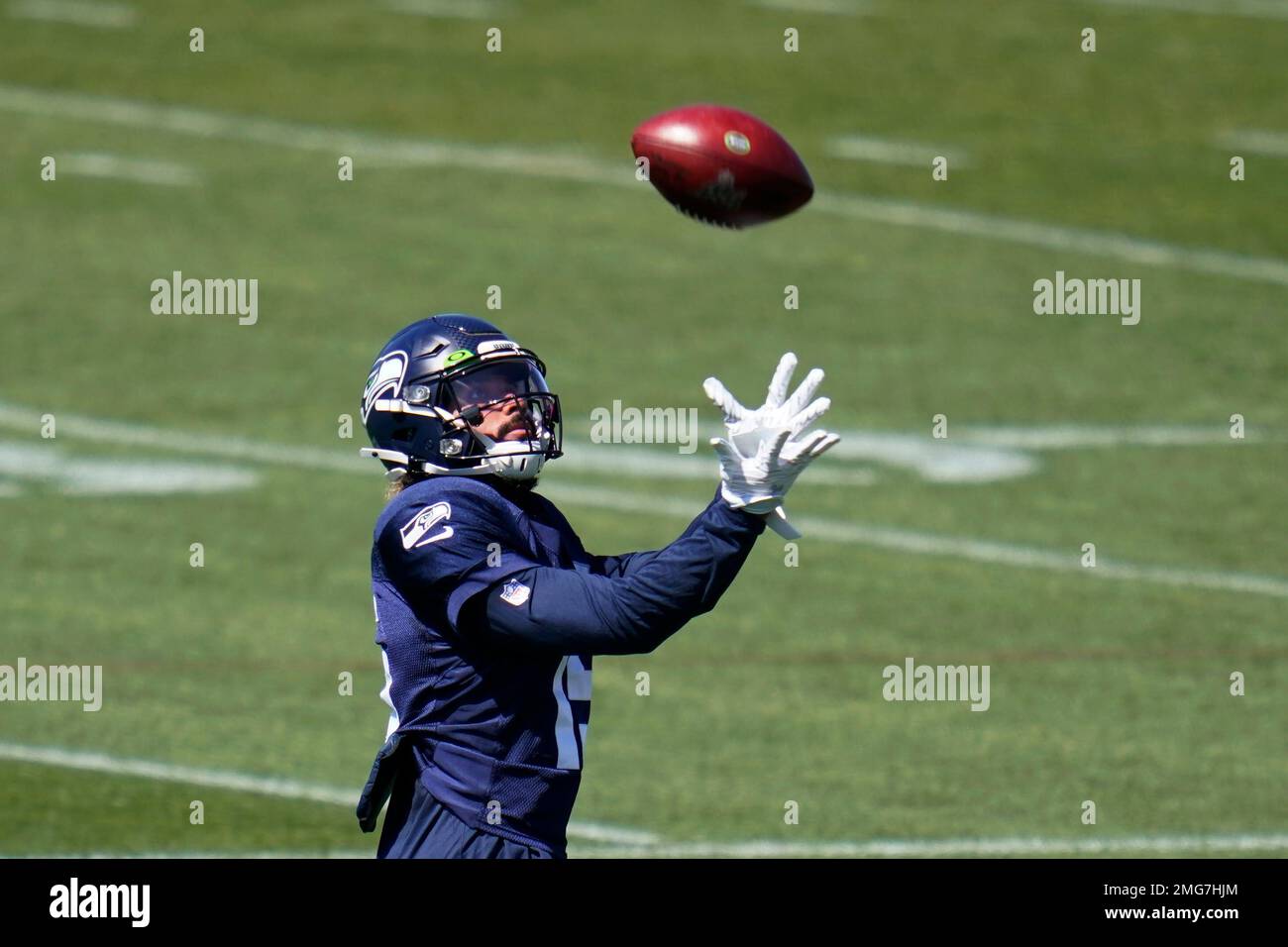 Seattle Seahawks cornerback Michael Jackson catches a football during the  NFL football team's training camp, Wednesday, Aug. 9, 2023, in Renton,  Wash. (AP Photo/Lindsey Wasson Stock Photo - Alamy