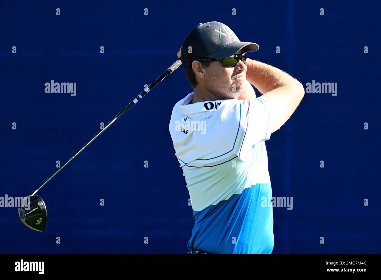 Adam Schenk hits his tee shot on the seventh hole of the South Course