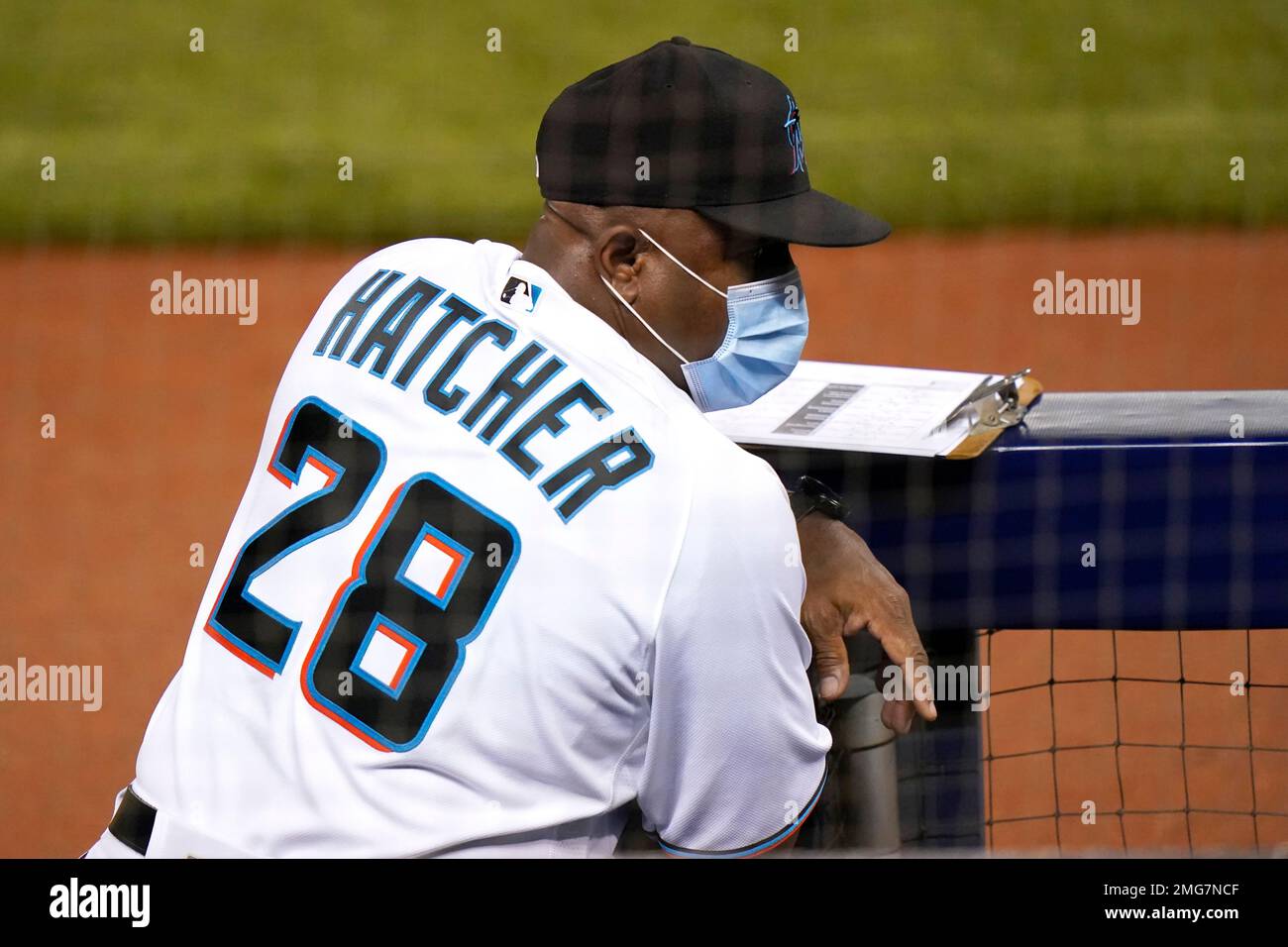 Miami Marlins first base coach Jon Jay is seen during spring