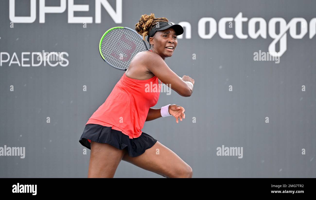 Venus Williams in action during the WTA tennis tournament in Nicholasville, Ky., Thursday, Aug. 13, 2020
