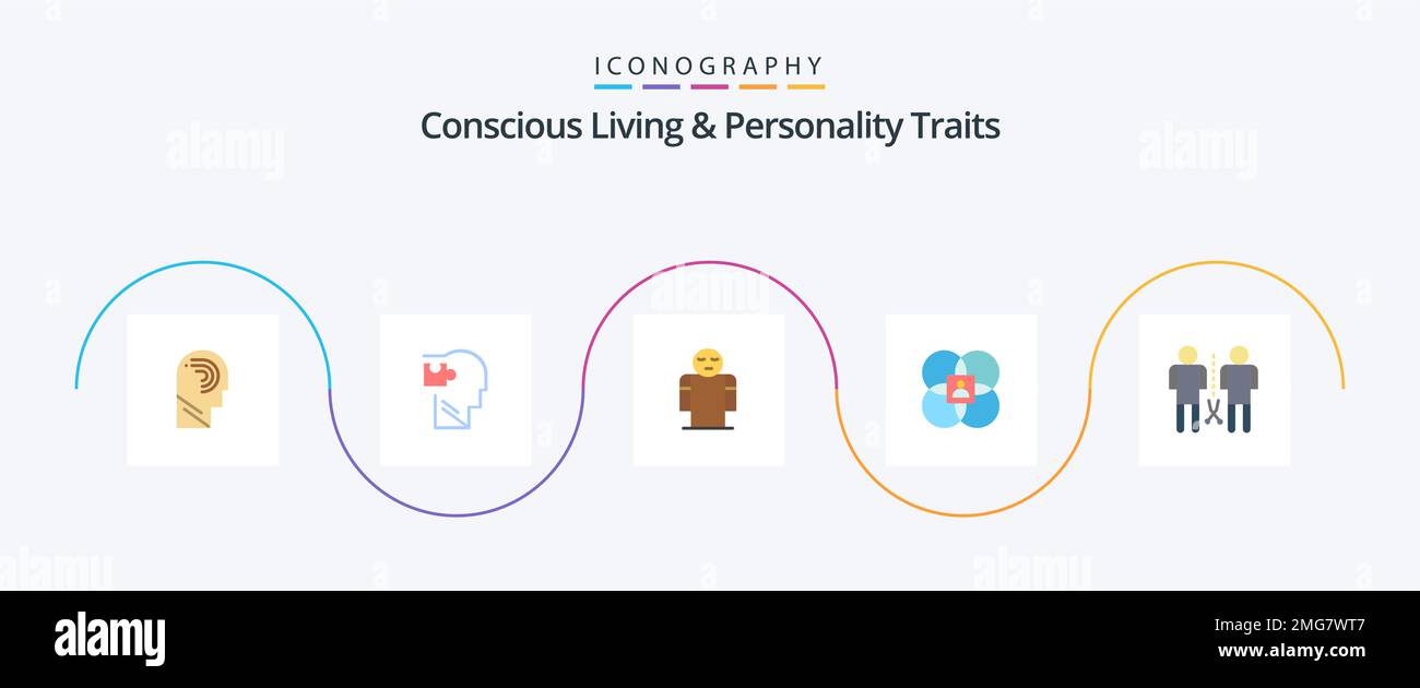 Concious Living And Personality Traits Flat 5 Icon Pack Including model