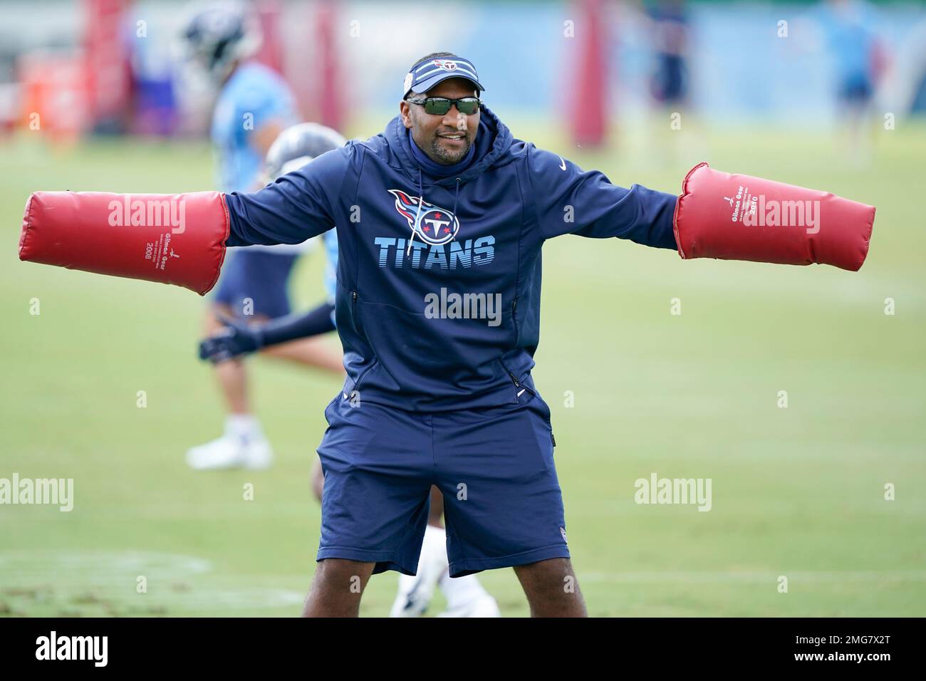 Tennessee Titans safeties coach Scott Booker supervises a drill during  training camp at the NFL football team's practice facility Friday, July 29,  2022, in Nashville, Tenn. (AP Photo/Mark Humphrey Stock Photo - Alamy