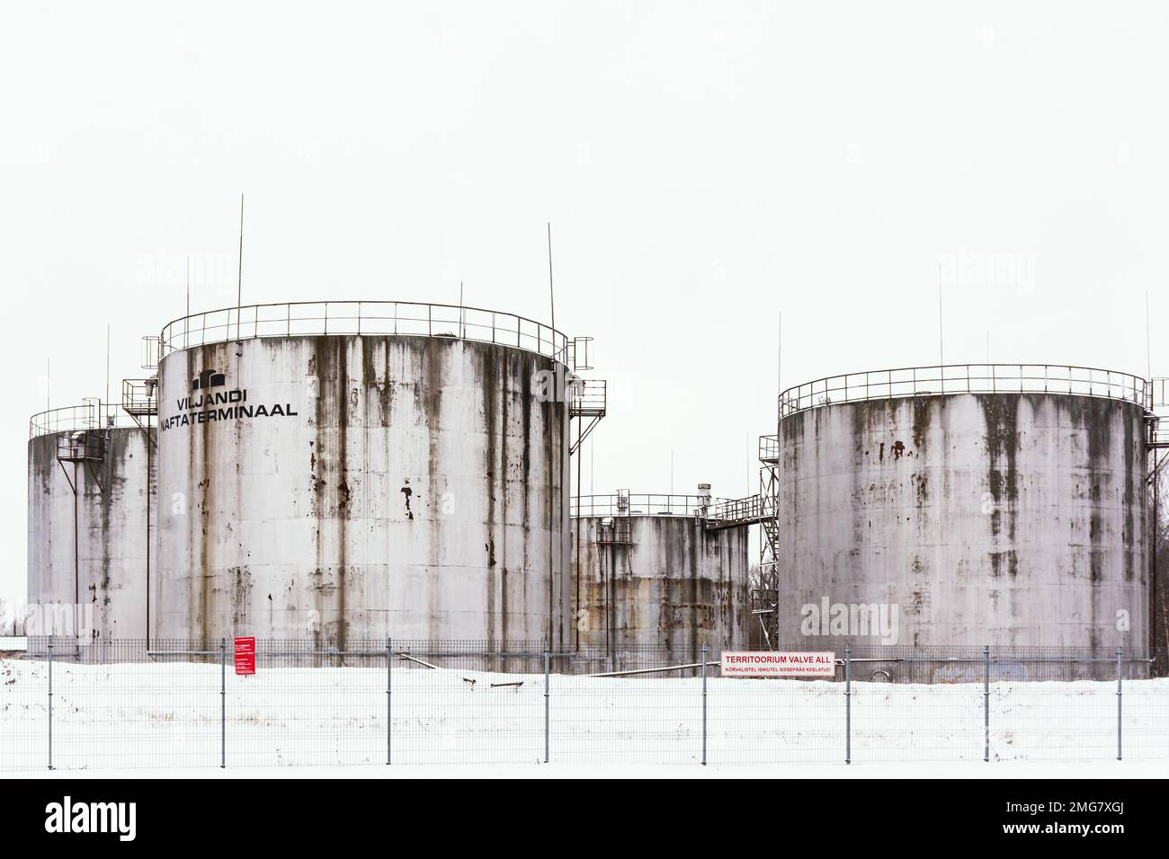 Big metal petroleum tanks in Viljandi Estonia Stock Photo