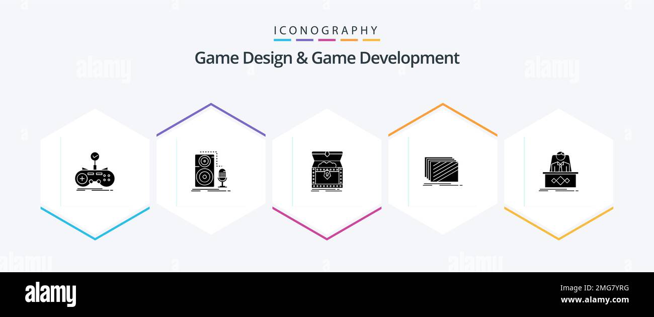 Game Design And Game Development 25 Glyph icon pack including layout