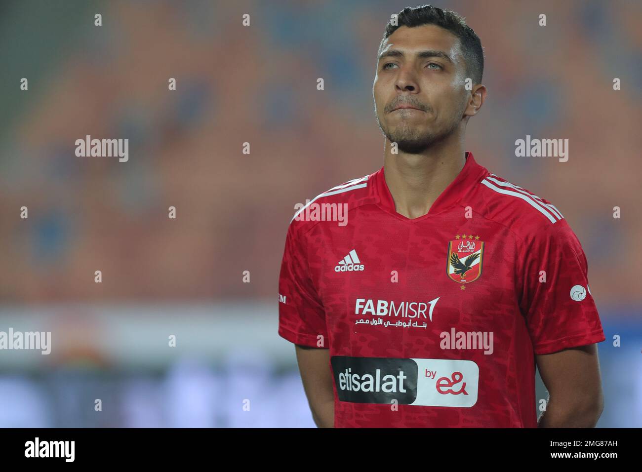 EGYPT, CAIRO, 24 January 2023 - Mohamed Sherif of Al Ahly SC looks on during the Egypt Premier League match between Al Ahly SC and National Bank of Eg Stock Photo