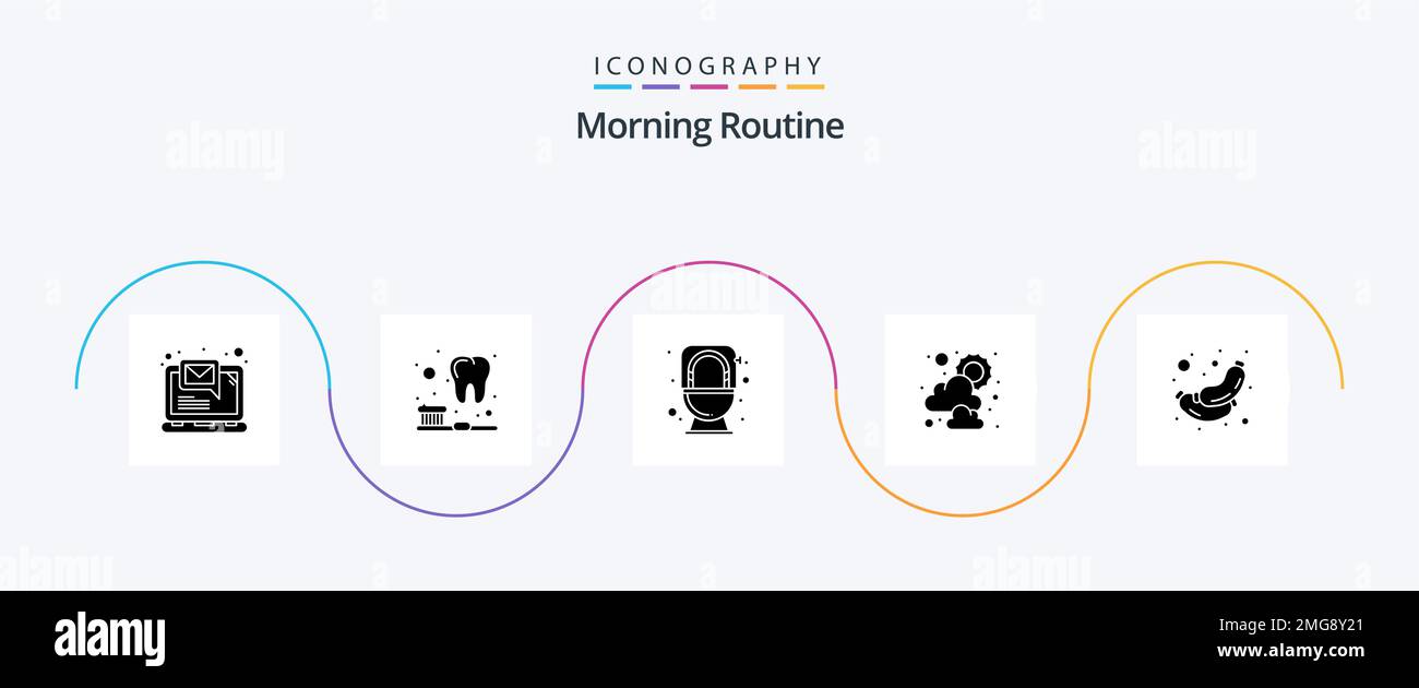 Morning Routine Glyph 5 Icon Pack Including breakfast. meat. commode ...