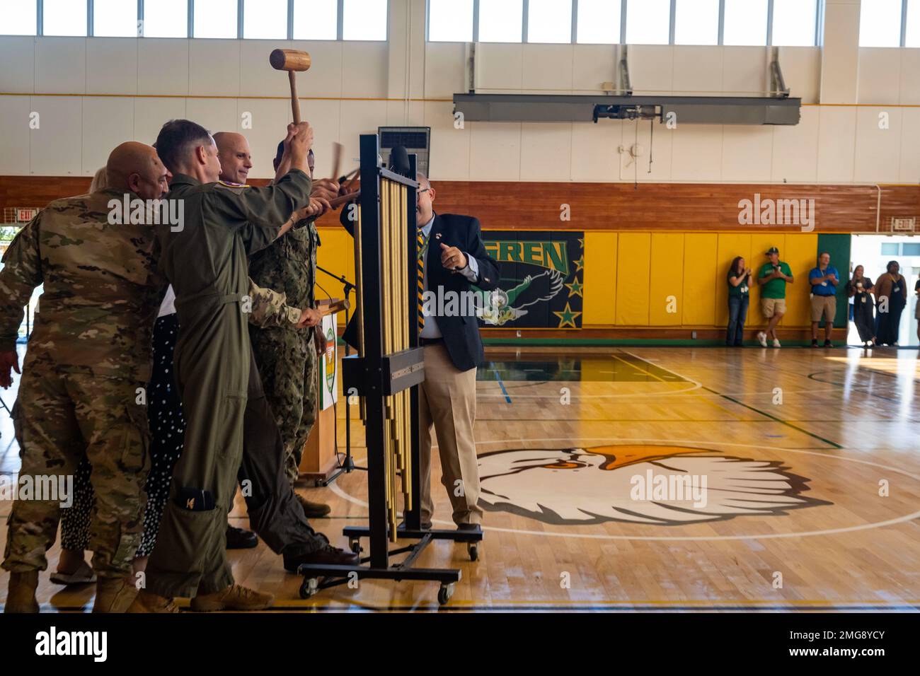 Leadership from Misawa Air Base play the tubular bells during the first ...