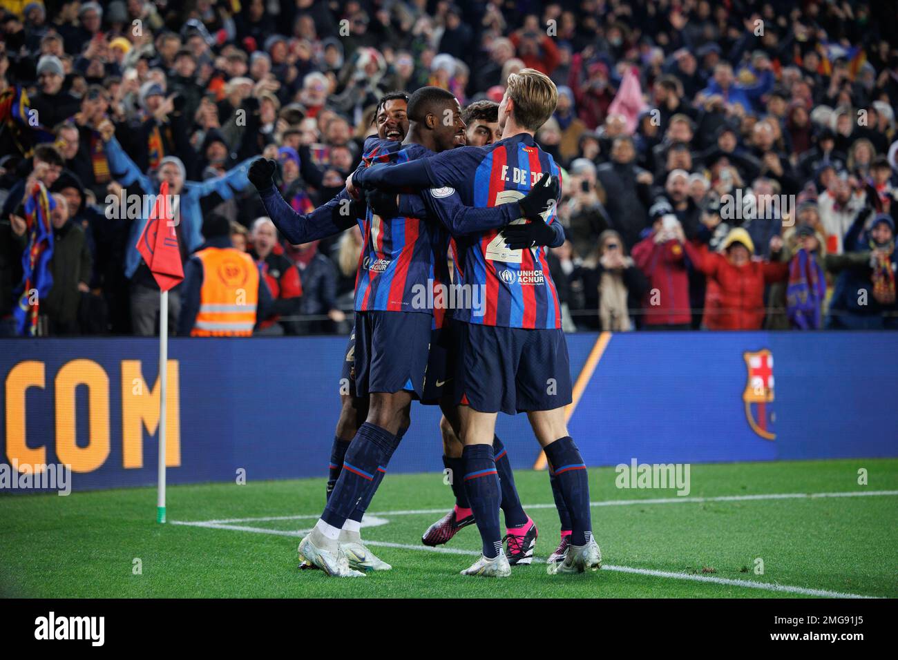 Barcelona, Spain. 25th Jan, 2023. Dembele celebrates after scoring a goal during the Copa Del Rey match between FC Barcelona and Real Sociedad at the Spotify Camp Nou Stadium in Barcelona, Spain. Credit: Christian Bertrand/Alamy Live News Stock Photo