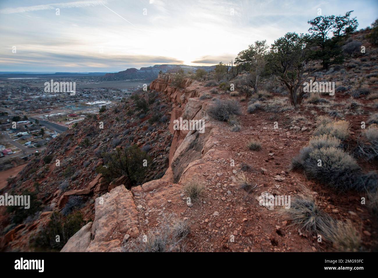 The Squaw Trail is a hiking trail above Kanab, UT that provides great views of the town and surrounding landscape. Stock Photo