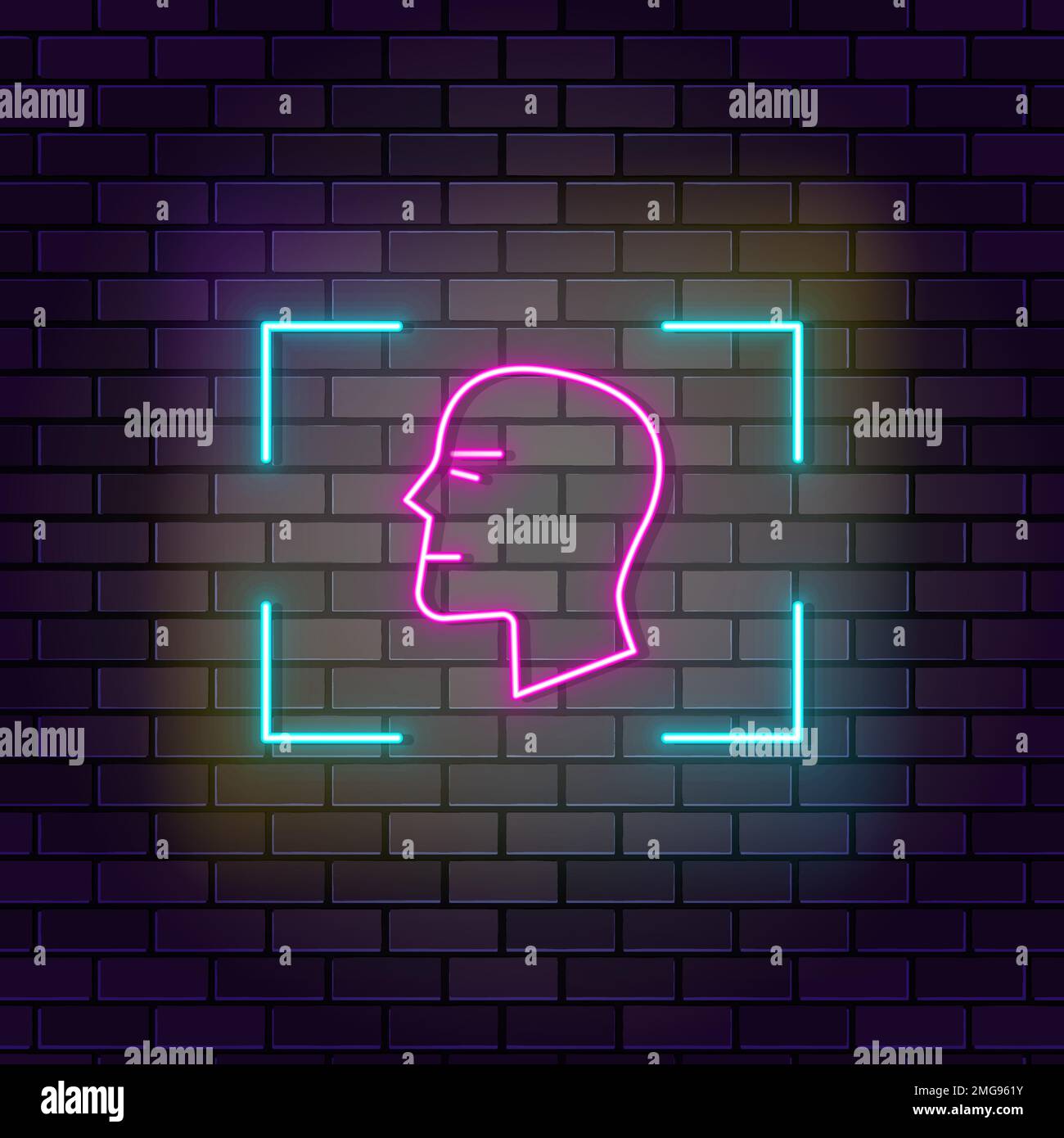 Ai, android, artificial neon vector icon on dark wall background. Neon Ai, android, artificial vector icon Stock Vector