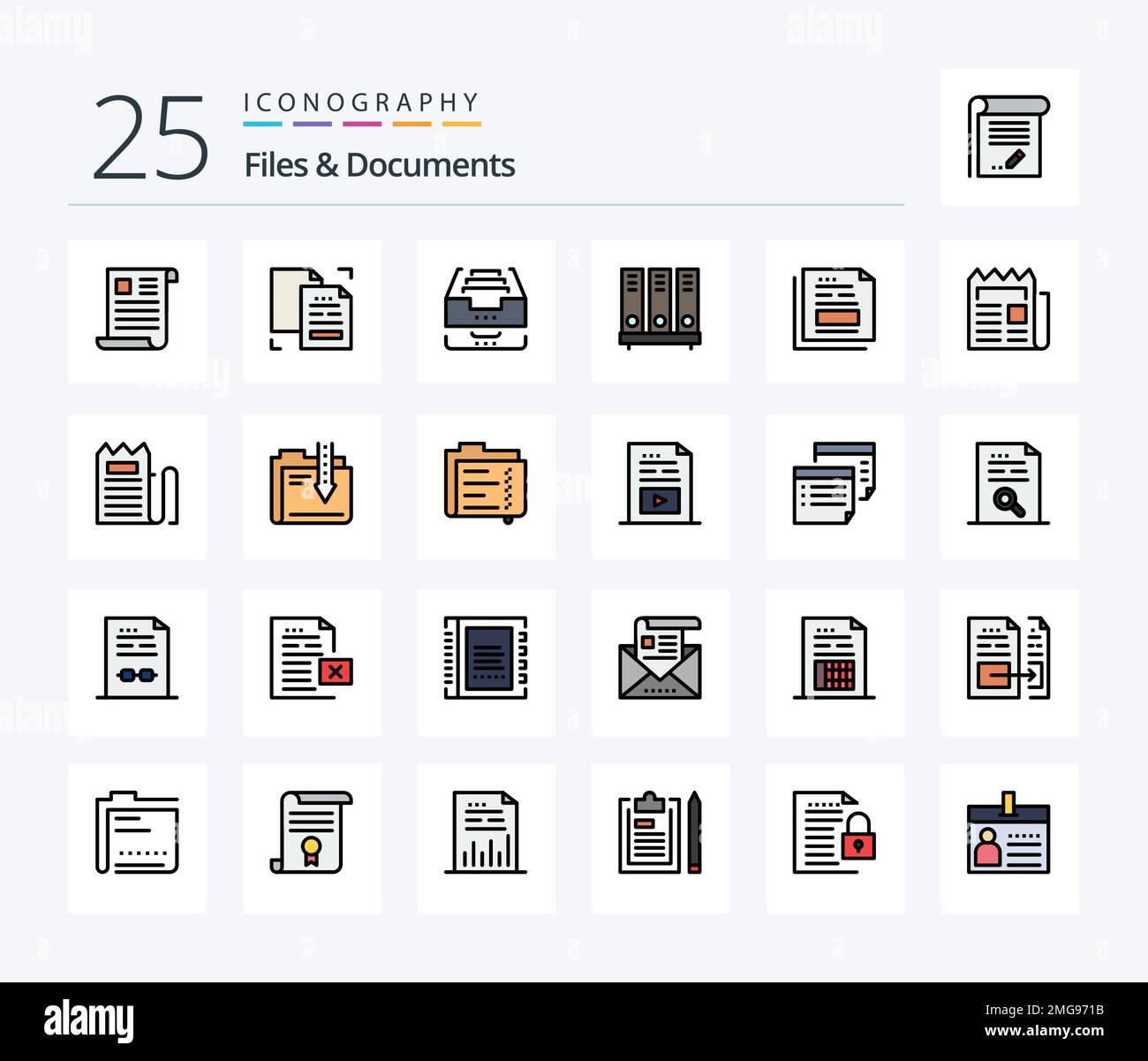Files And Documents 25 Line Filled icon pack including database