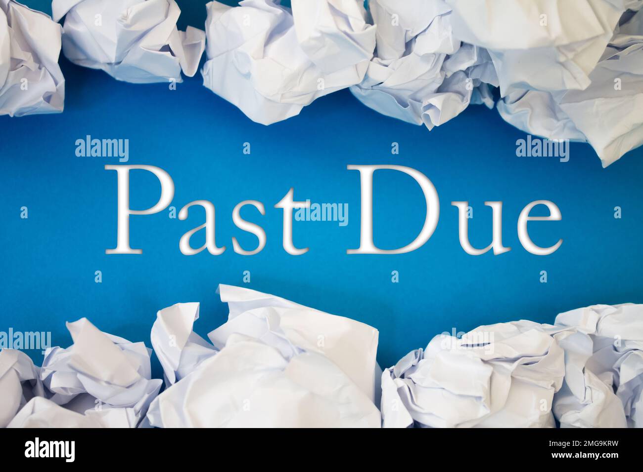 Past Due text with Torn, Crumpled White Paper on colored background