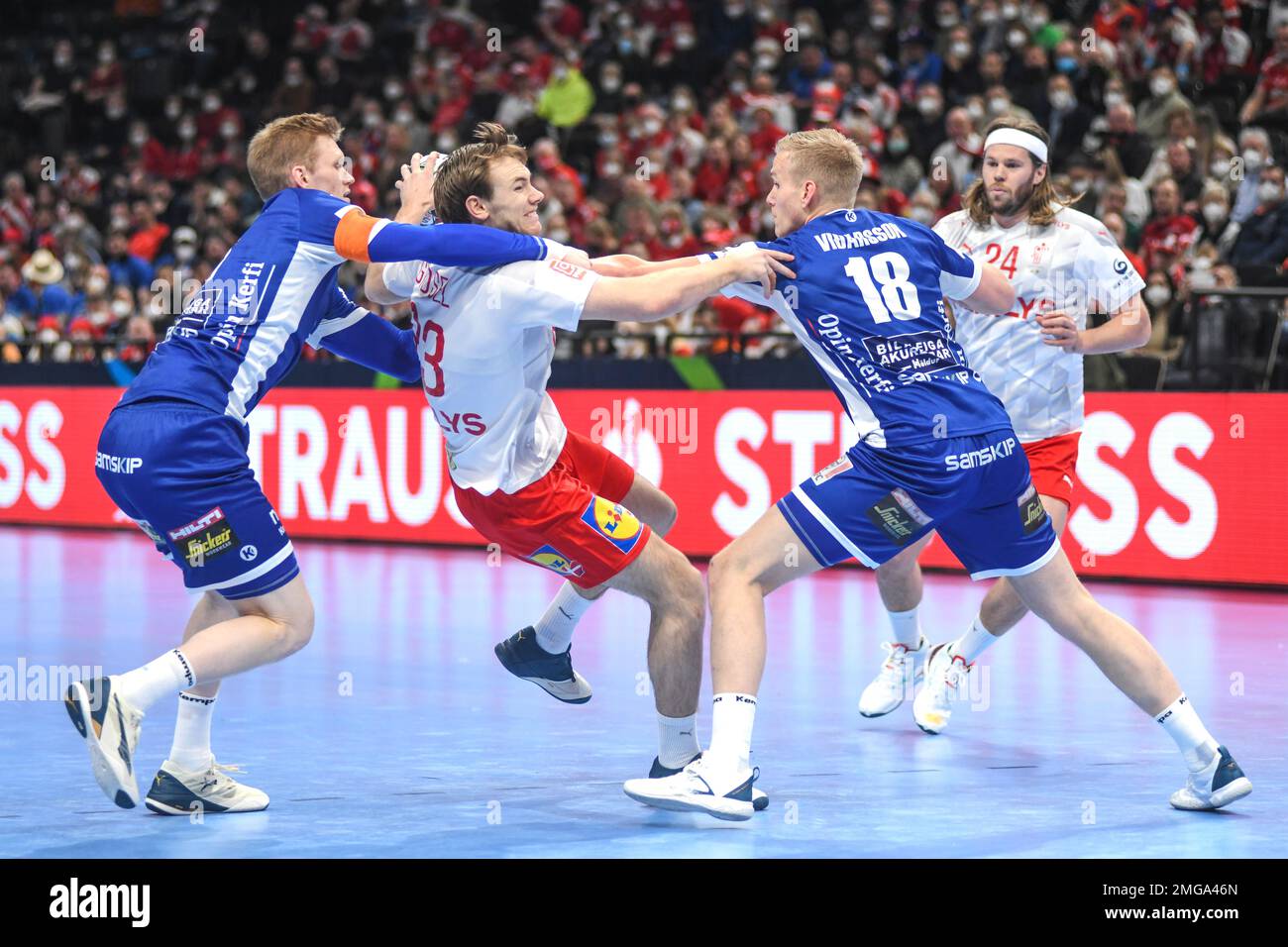 Mathias Gidsel (Denmark) against Iceland. EHF Euro 2022. Main Round