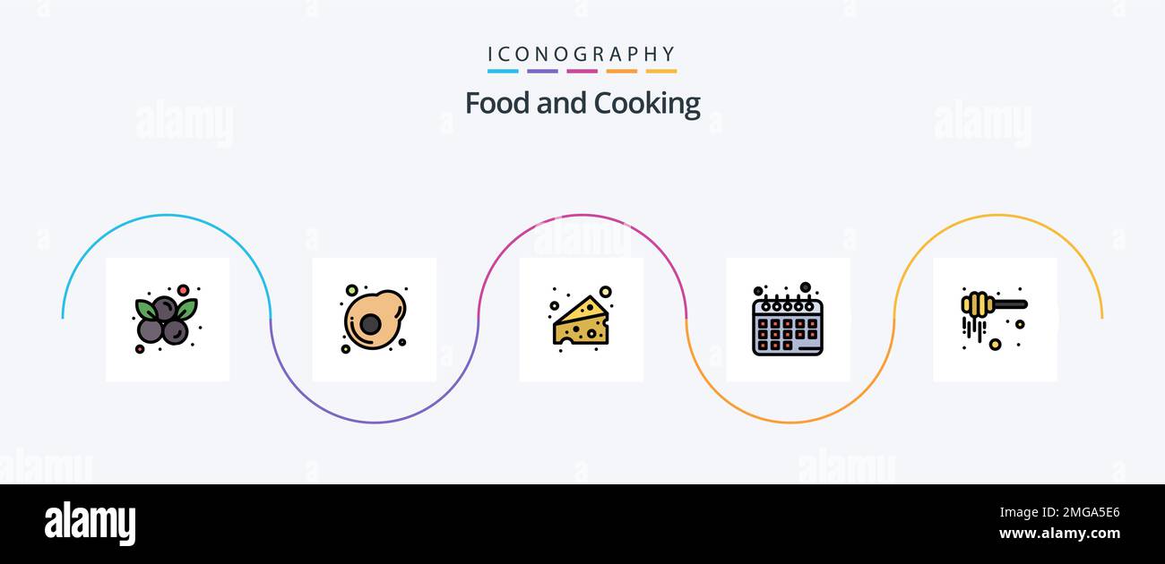 Food Line Filled Flat 5 Icon Pack Including . honey dipper. food. honey