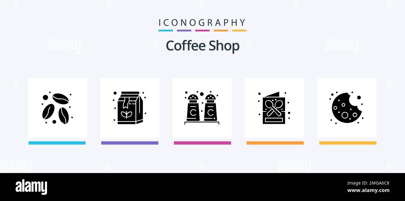 Coffee Shop Glyph 5 Icon Pack Including food. bite. cinnamon coffee. shop. drink. Creative Icons Design Stock Vector
