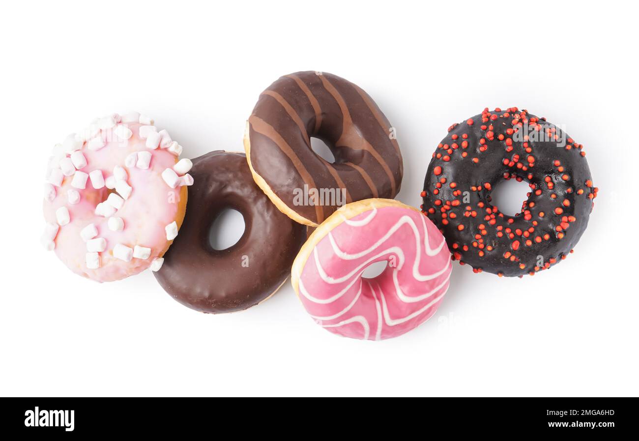 Delicious glazed donuts isolated on white background Stock Photo - Alamy
