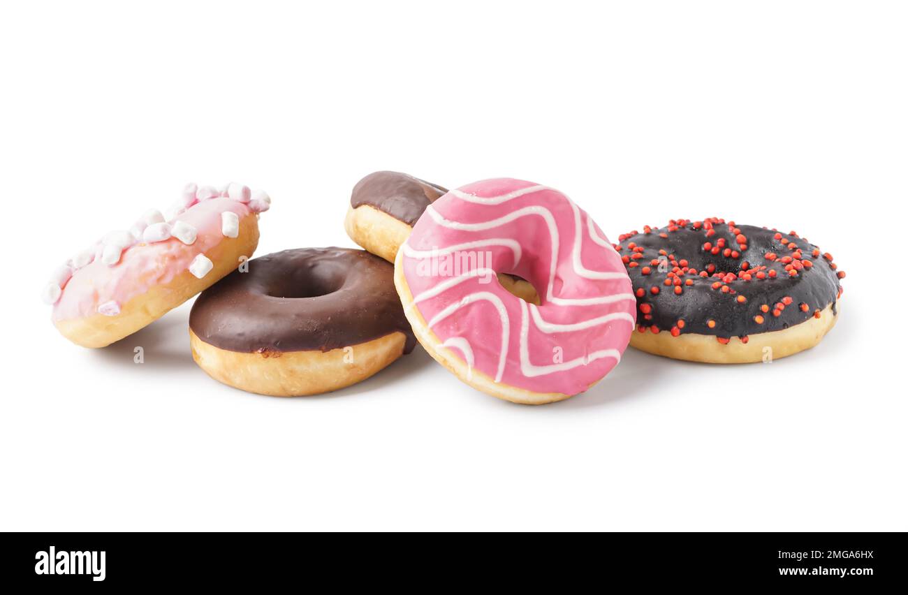 Delicious glazed donuts isolated on white background Stock Photo - Alamy