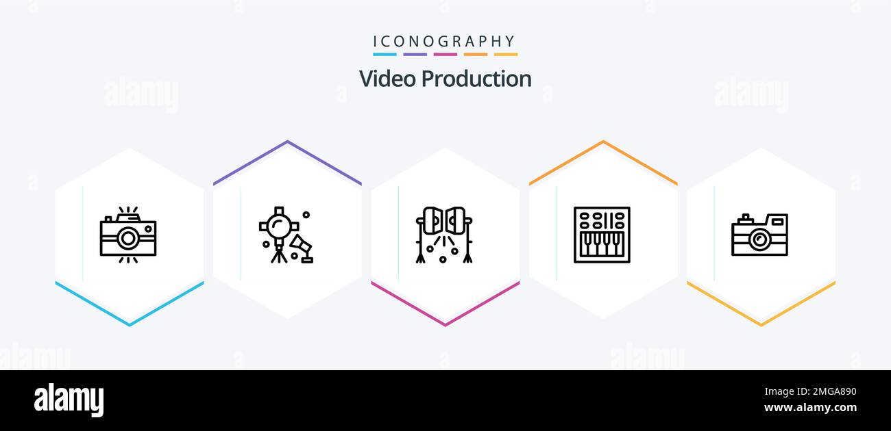 Video Production 25 Line icon pack including photography. antique camera. studio lightning. volume. open volume Stock Vector