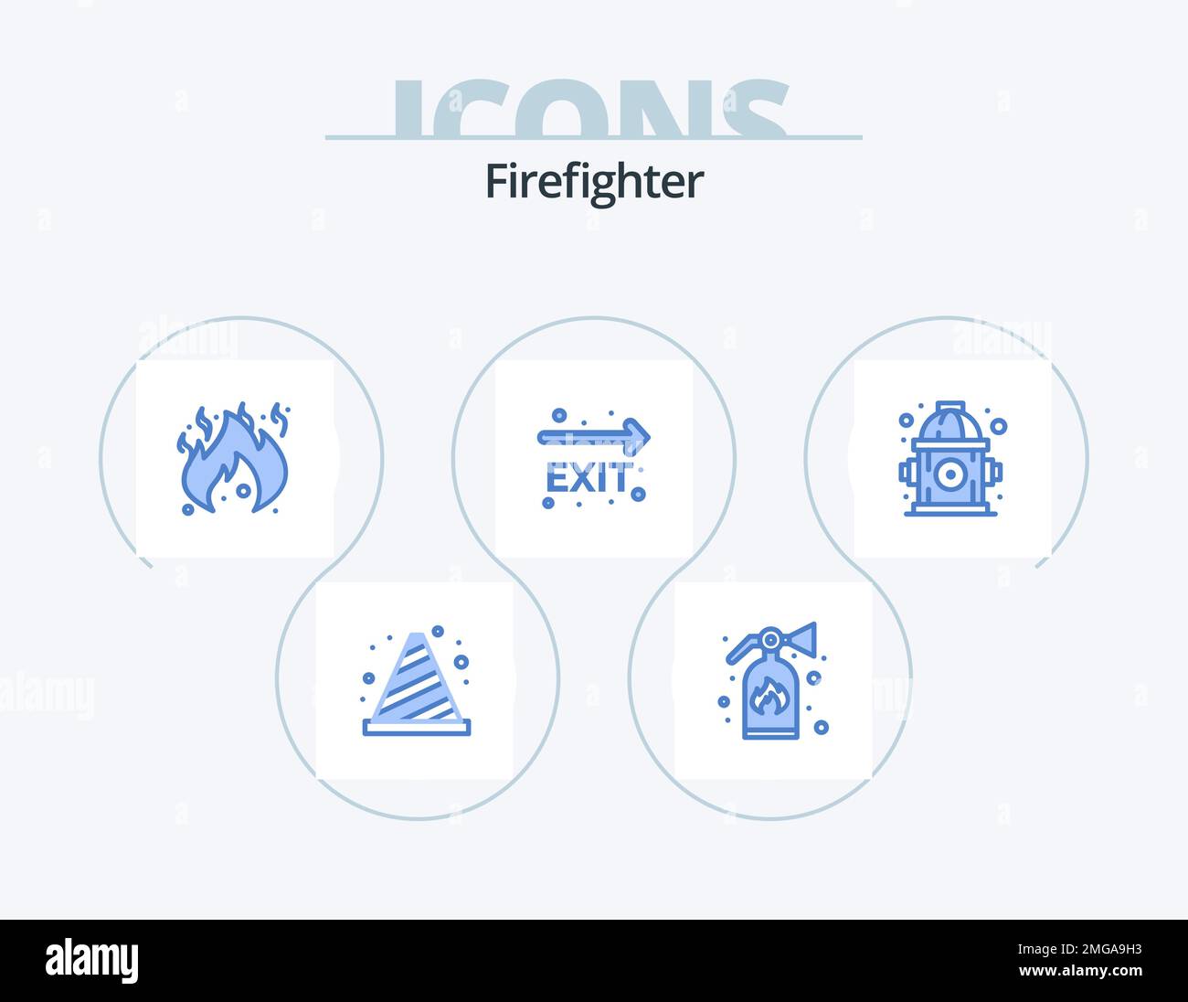 Firefighter Blue Icon Pack 5 Icon Design. water. fire. danger. navigation. fire exit Stock Vector