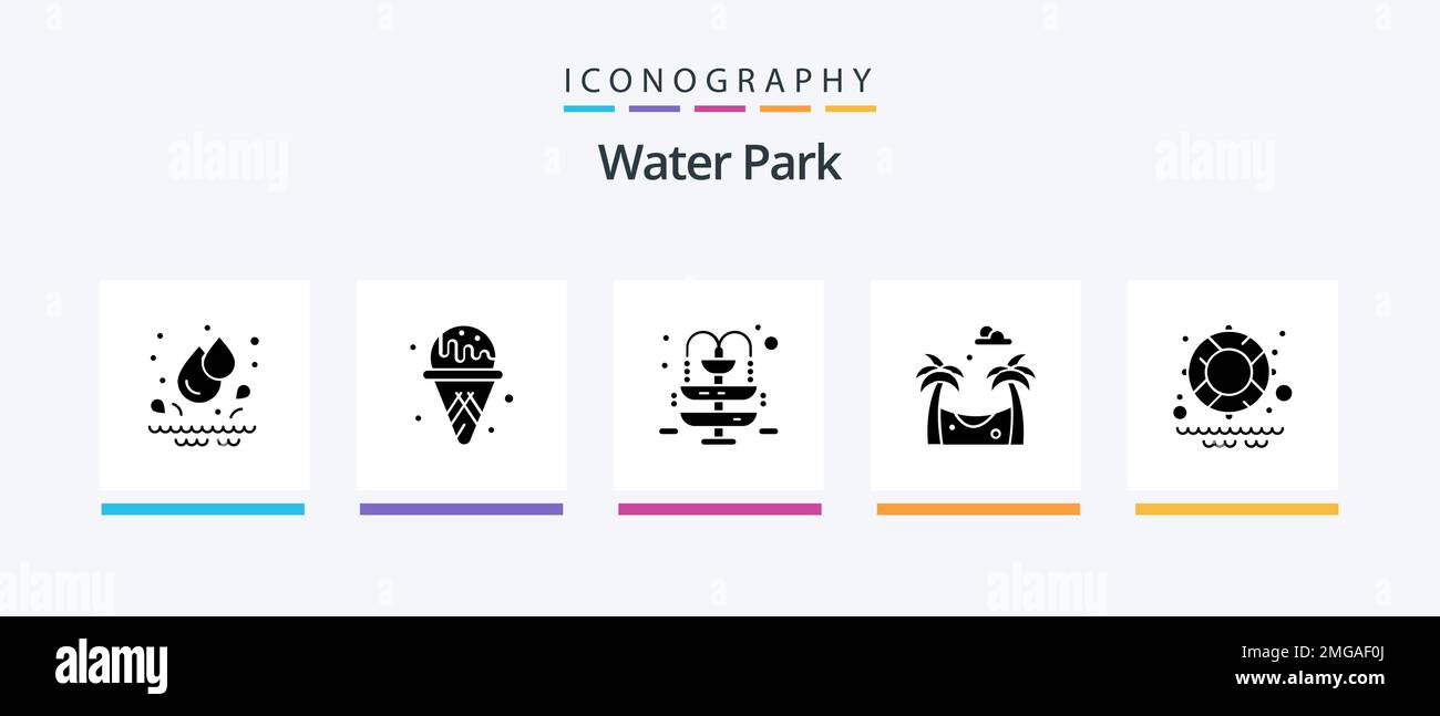 Water Park Glyph 5 Icon Pack Including . park. park. lifesaver