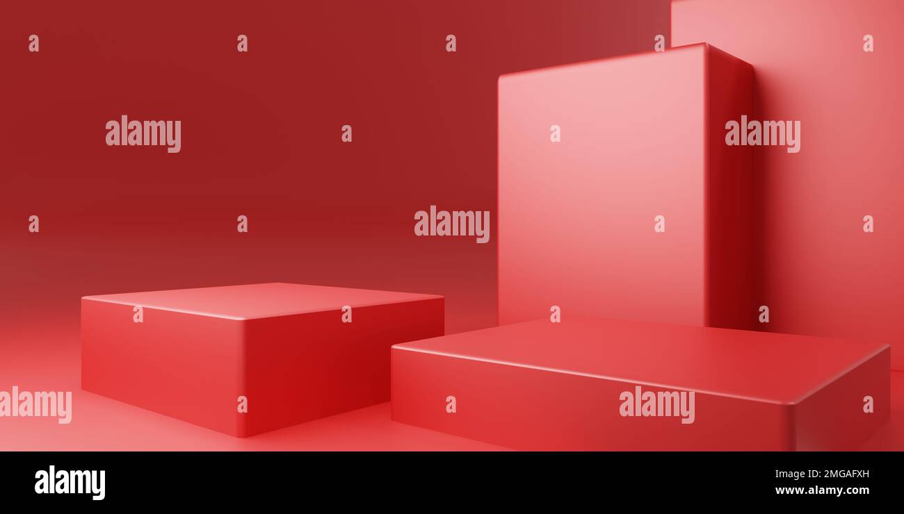 3d rendering of red abstract geometric background. New year concept. Scene for advertising, technology, showcase, banner, cosmetic, fashion, business Stock Photo