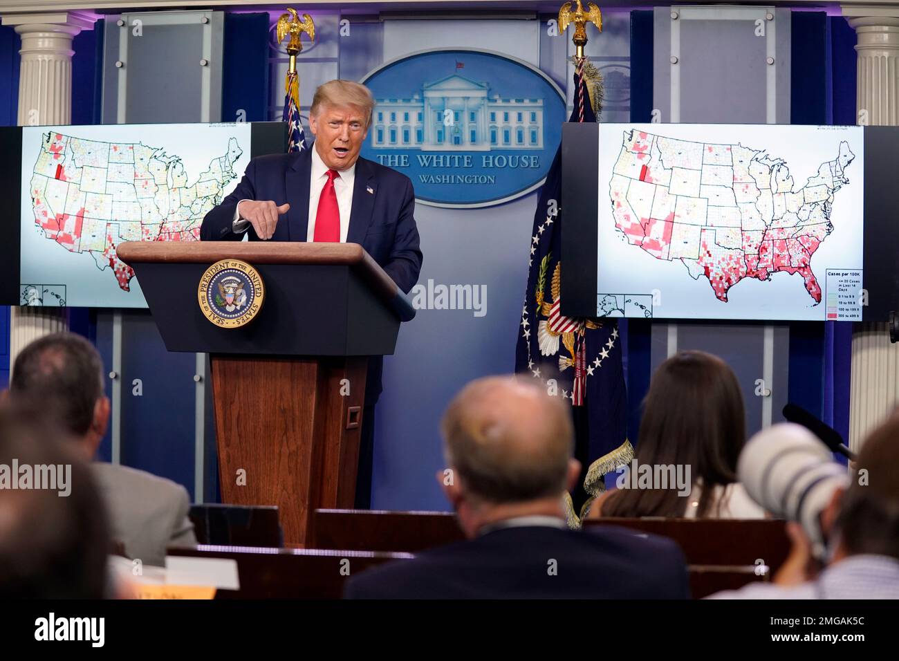President Donald Trump speaks during a news conference at the White ...