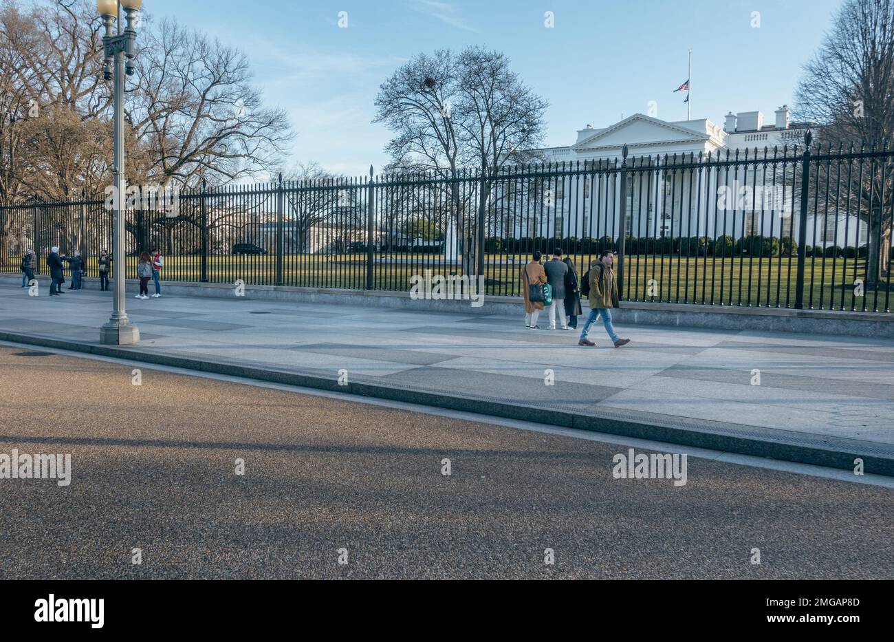 Washington, DC. Jan. 2023. The new 13-foot fence which replaced the scalable shorter 6' 6' fence around the White House grounds, Several security breaches had been the impetus for the taller fence. Stock Photo