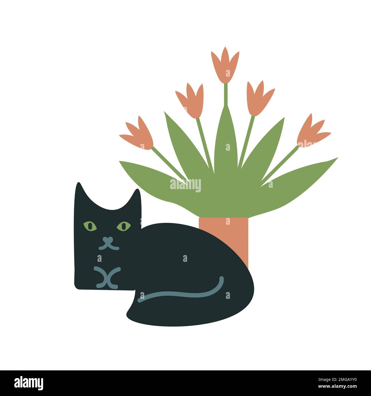 Cat and flowers vector illustration Stock Vector Image & Art - Alamy