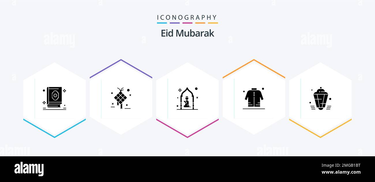 Eid Mubarak 25 Glyph icon pack including man. jacket. design. eid. pray Stock Vector