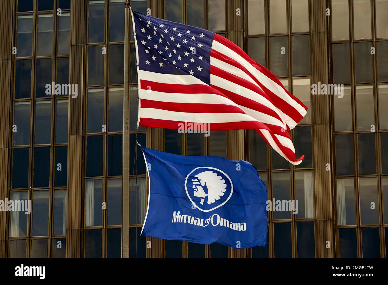The Mutual of Omaha flag is seen at the company's corporate