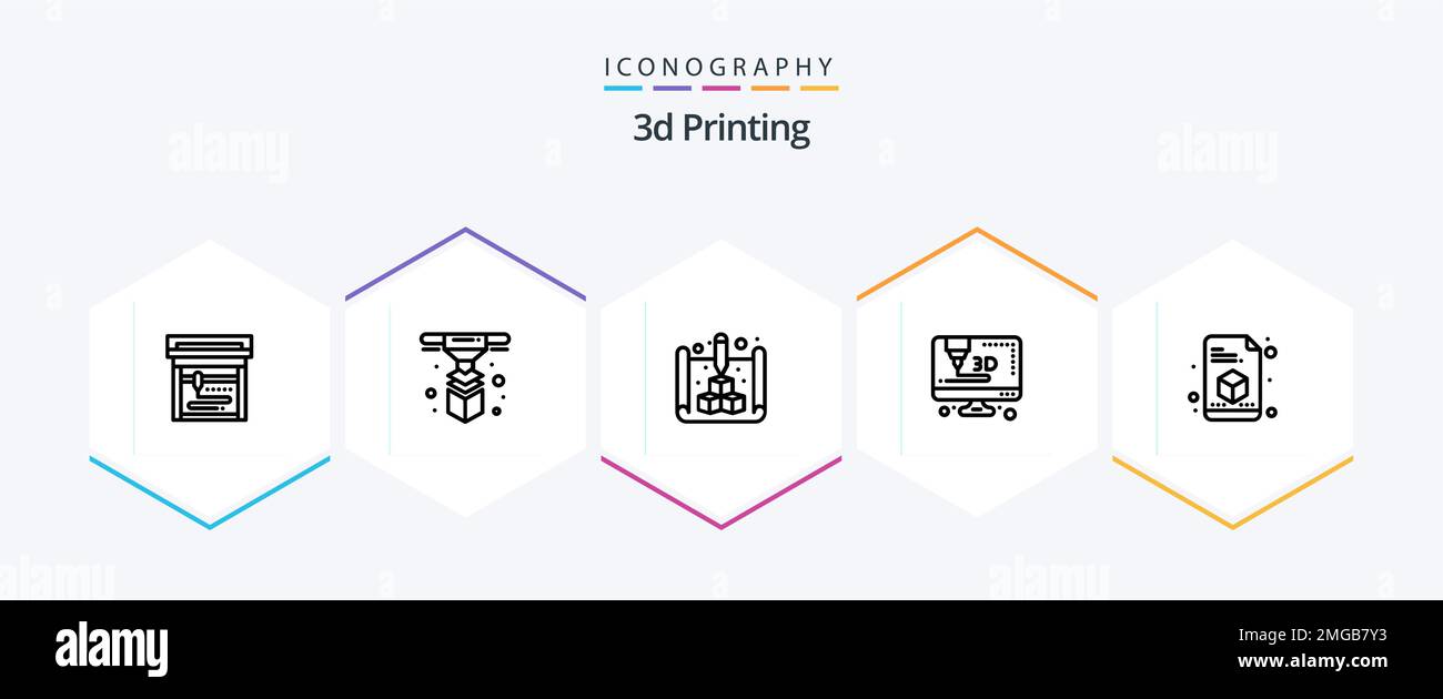 3d Printing 25 Line icon pack including printing. 3d. blue. computer. d Stock Vector