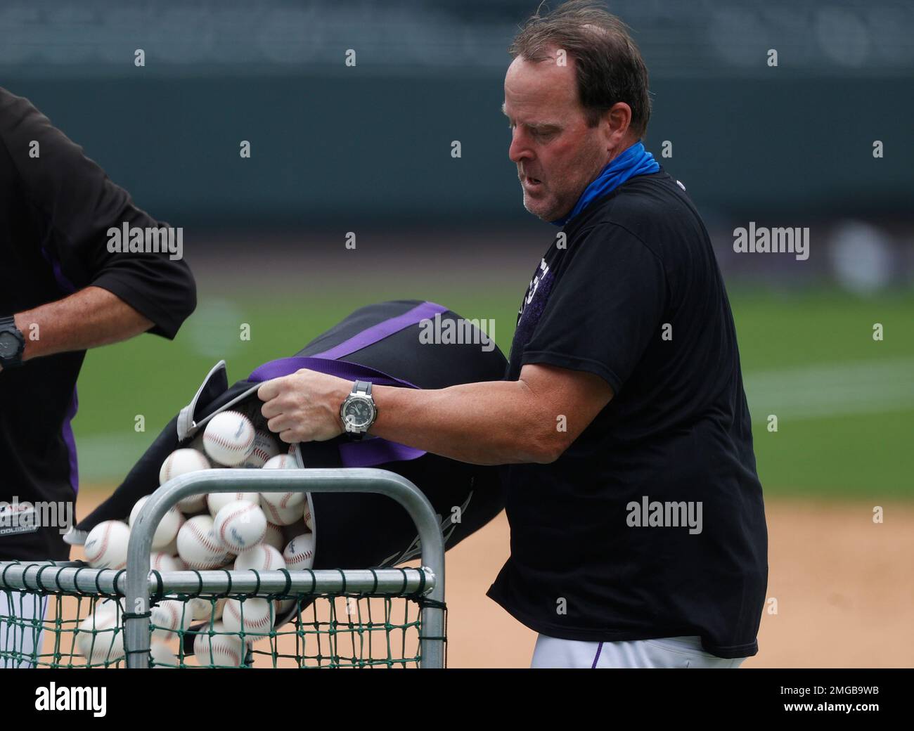 Injured Colorado Rockies outfielder Charlie Blackmon warms up before a  baseball game Monday, July 31, 2023, in Denver. (AP Photo/David Zalubowski  Stock Photo - Alamy