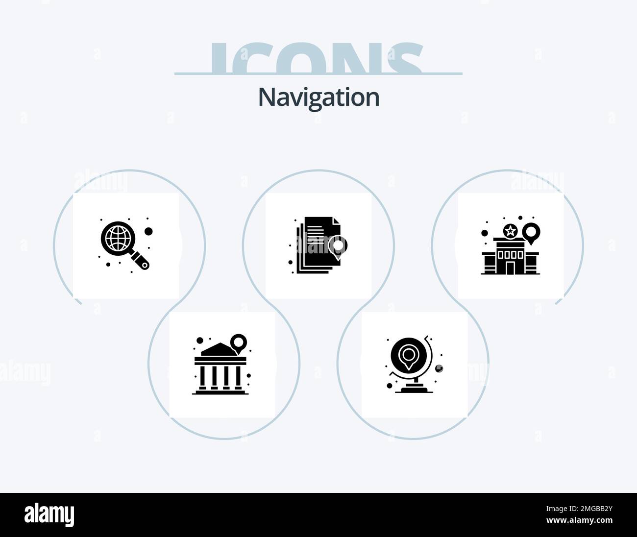 Navigation Glyph Icon Pack 5 Icon Design. police. building. map. location. document Stock Vector