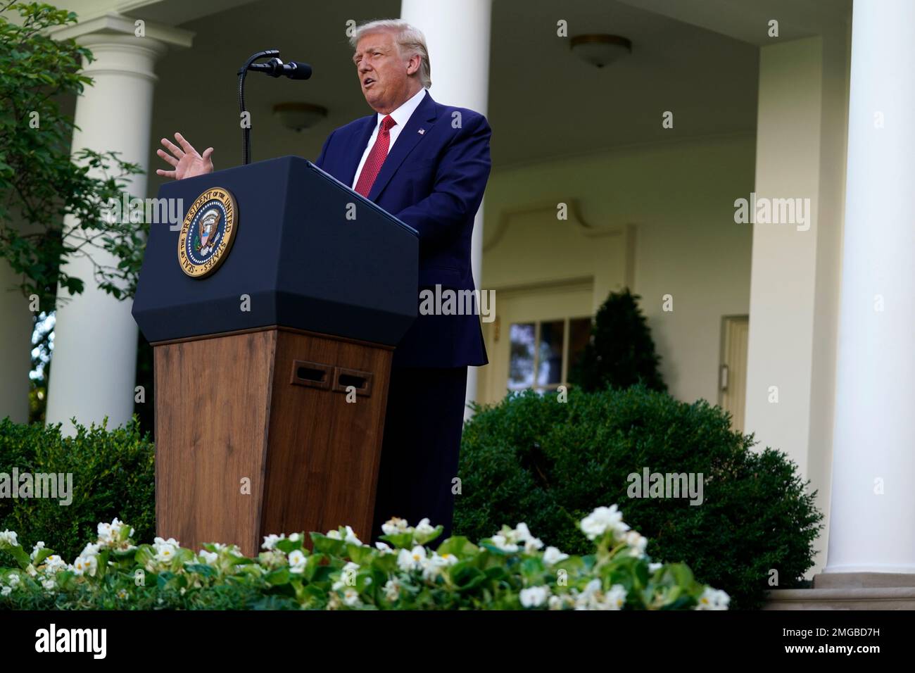 President Donald Trump speaks during a news conference in the Rose ...