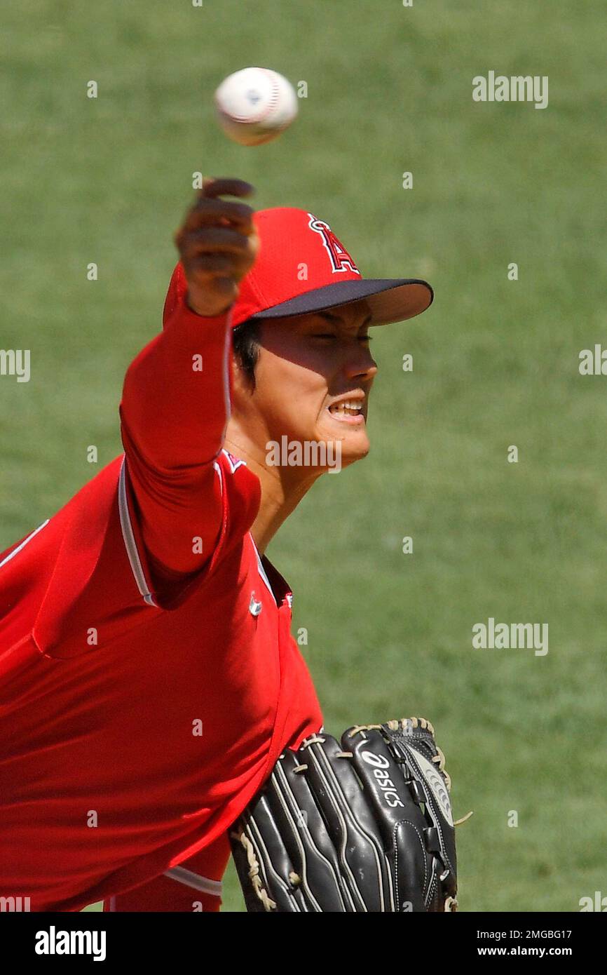 Anaheim, United States. 27th Apr, 2022. Los Angeles Angels pitcher Shohei  Ohtani (17) prepares to pitch the ball during an MLB regular season game  against the Cleveland Guardians, Wednesday, April 27th, 2022