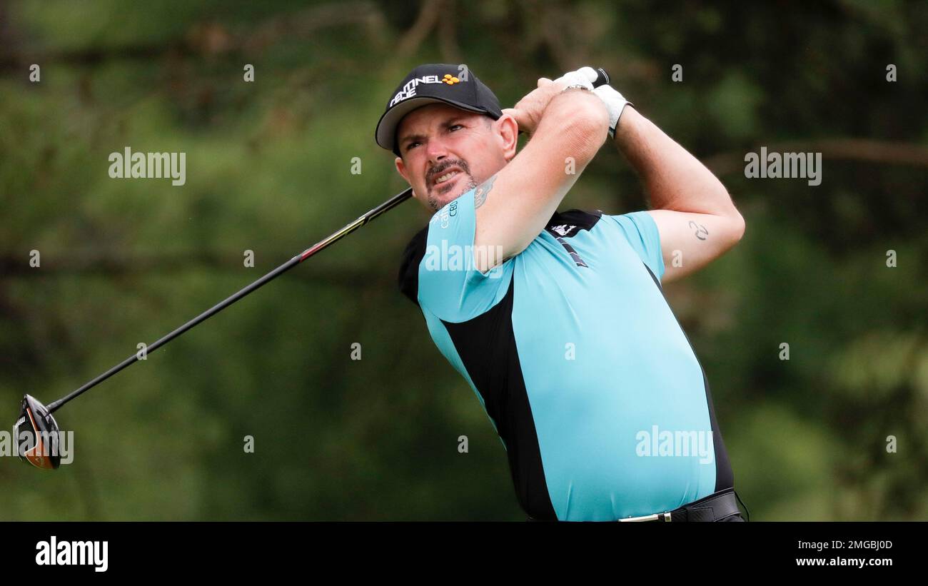 Rory Sabbatini of South Africa hits on the second hole during the final round of the Workday Charity Open golf tournament Sunday July 12 2020 in Dublin Ohio. AP Photo Darron Cummings Stock